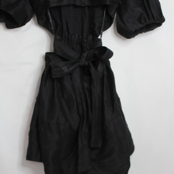 Aje Psychedelia Puff Sleeve Cut Out Mini Dress Tie Back Black Size Medium/8 - Picture 11 of 16